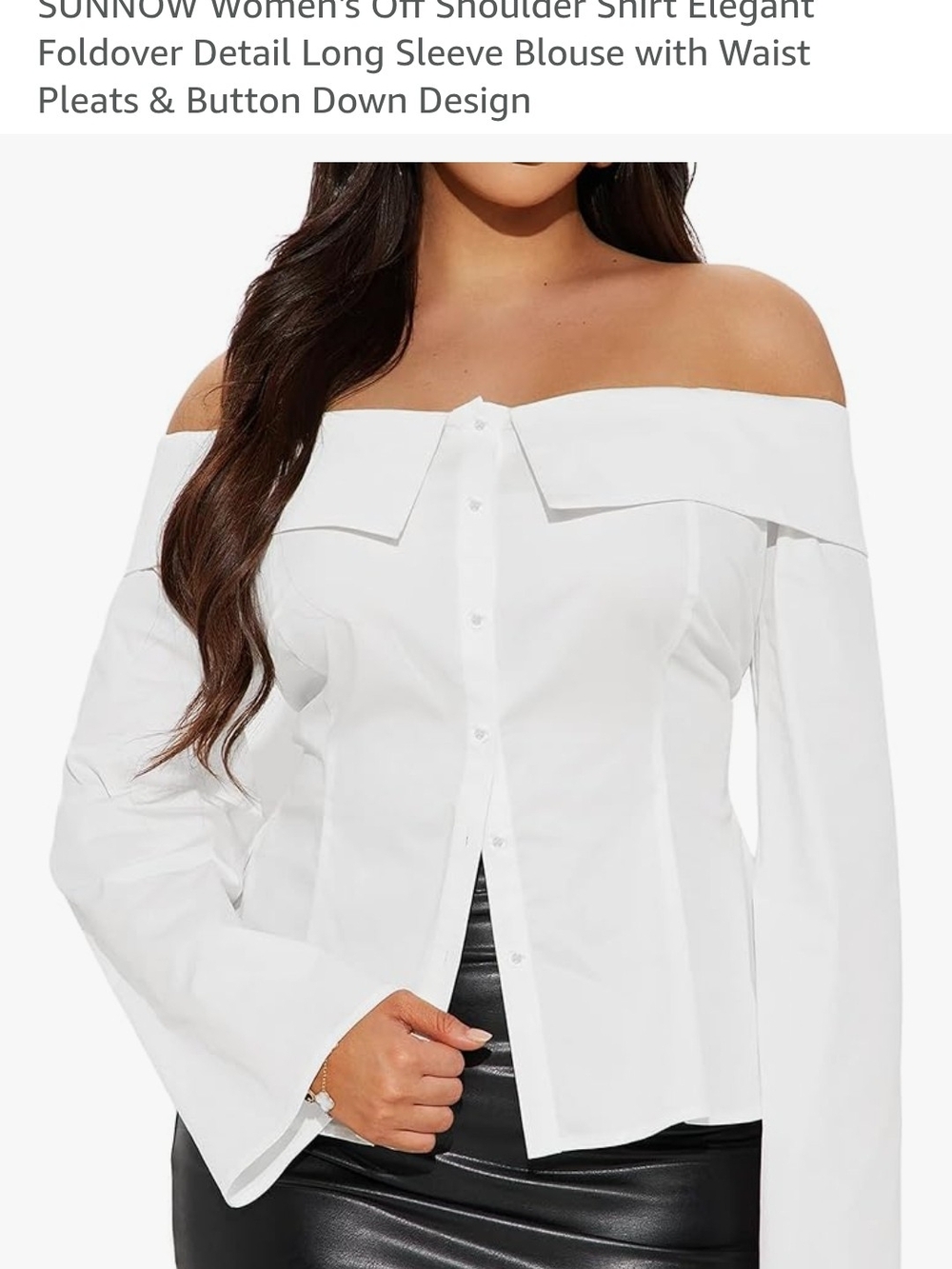 Off-Shoulder Button-Front Blouse in White